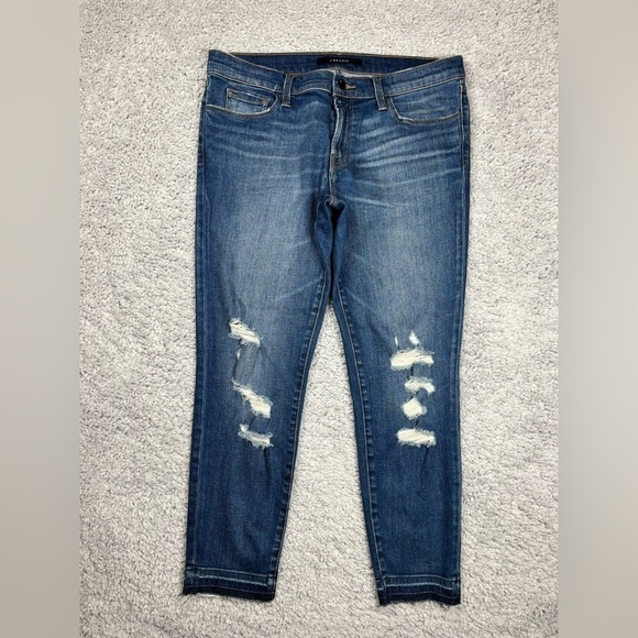 J Brand Jeans Womens 31 Skinny Dark Wash Classic Casual Raw Hem Concert Party - Picture 1 of 4